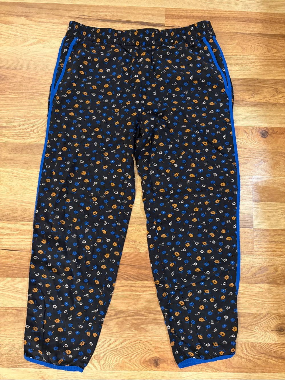 Madewell Black Joggers with Blue and Mustard Floral Print